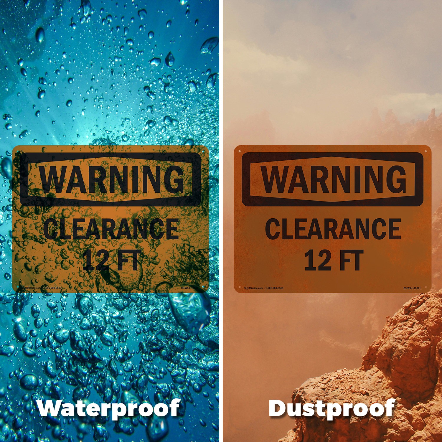 Clearance 12 Ft OSHA WARNING Sign Metal, Plastic, Or Decal – 5 or 10 Pack