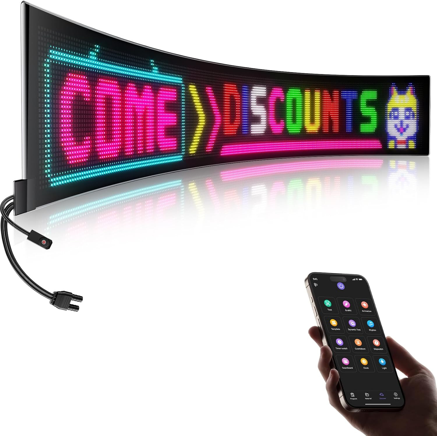 Large Programmable LED Sign for Retail – Bluetooth App, 37&Prime;x8&Prime; Display