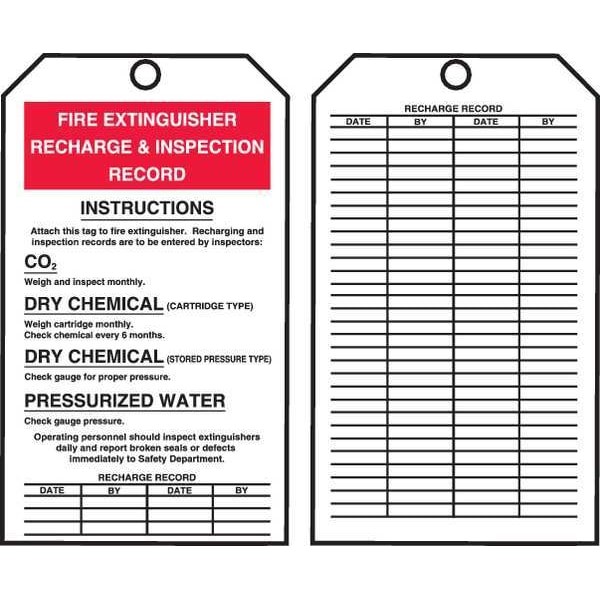 Tag, Fire Extinguisher, Cardstock, 6 1/4 in H x 3 in W, White, Rectangle, 250 PK