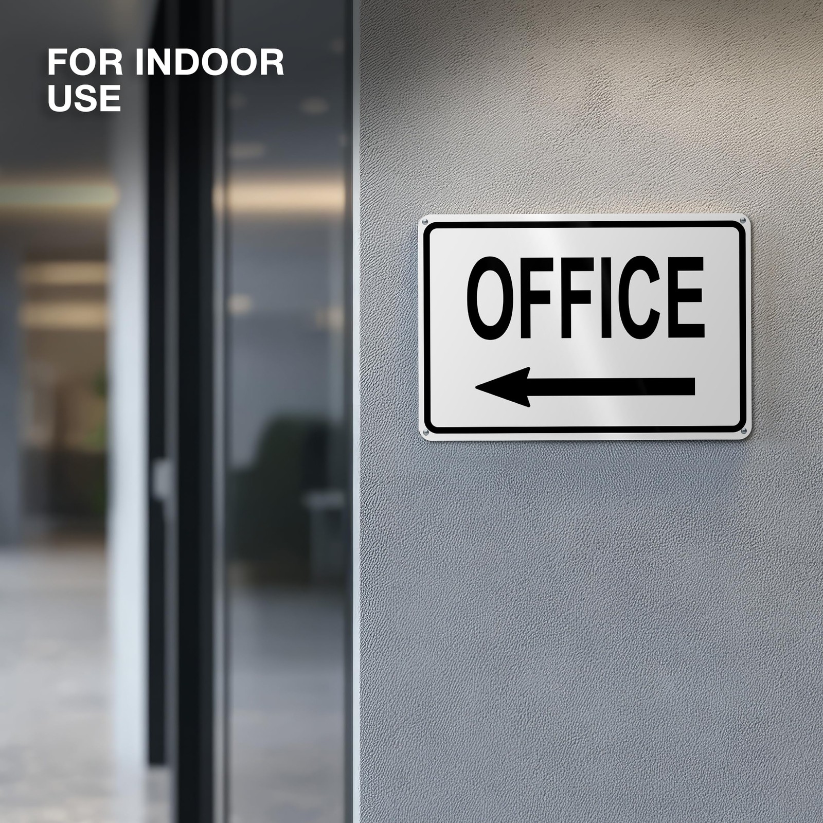 Office Sign with Left Arrow, 8×12 Reflective Aluminum, Pre-Drilled