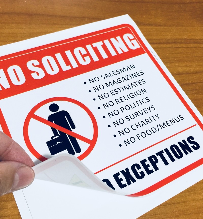 (2 Pack) 6&Prime; X 6&Prime; NO SOLICITING Sign Back Self Adhesive Vinyl Decal Sticker
