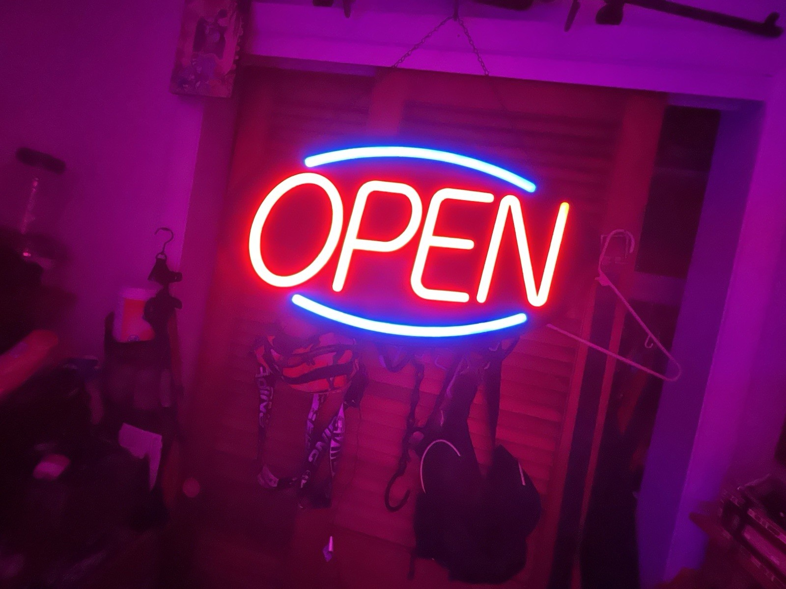 Neon Illuminated Hanging Red Blue Business Open Sign