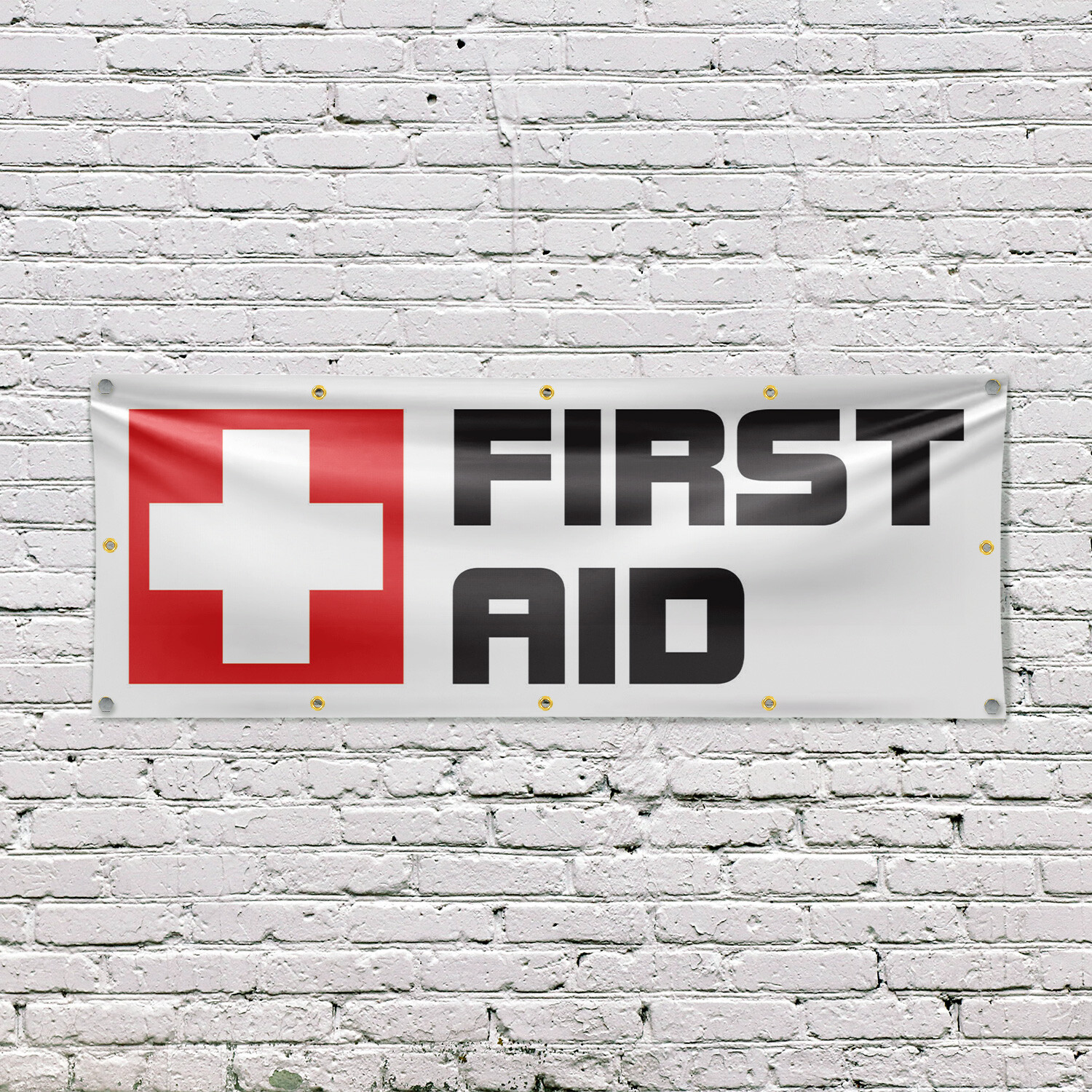 First Aid 13 oz Vinyl Banner Sign with Metal Grommets Heavy-Duty Single-Sided