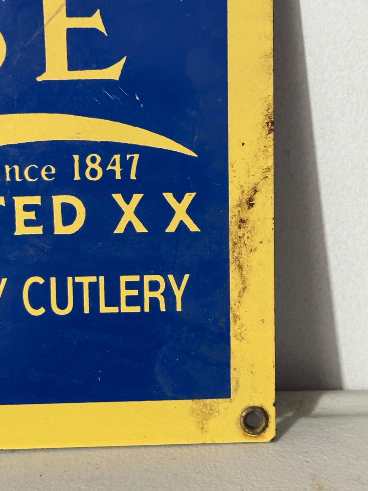 Case Knives Advertising Sign Bradford Pa. 15&Prime; x 10.75&Prime; Large Blue and Yellow