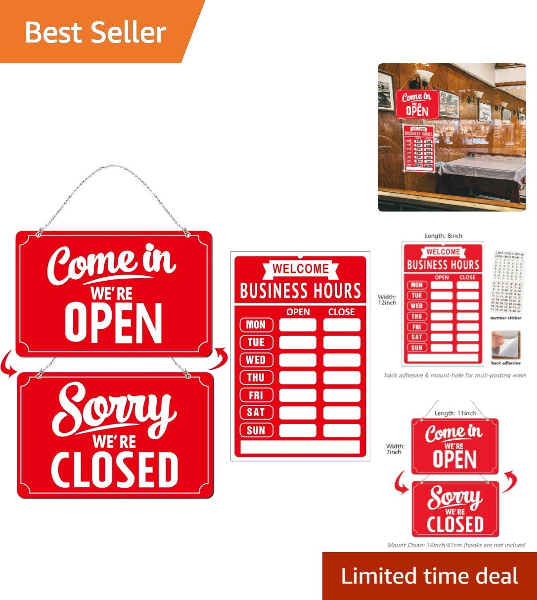 Versatile Open Closed Flip Sign Set with Business Hours – Ideal for Restaurants
