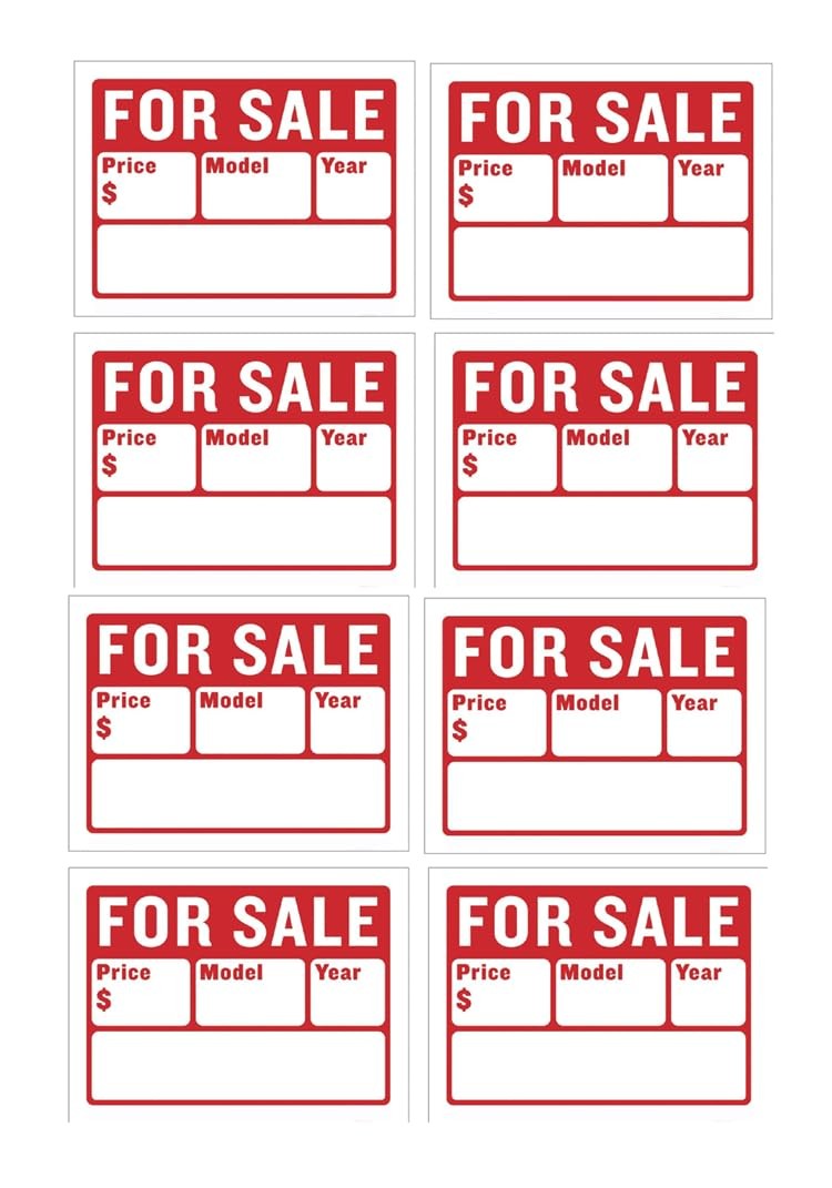 8 PCS Car For Sale Sign Vehicles Auto Sales 9&Prime; X 12&Prime; 2Line Window Display