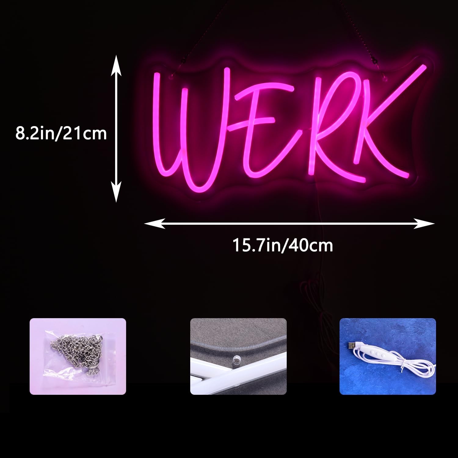 Werk Word LED Neon Pink Light Sign Werk Neon Signs “15.7×8.2 ” Acryl