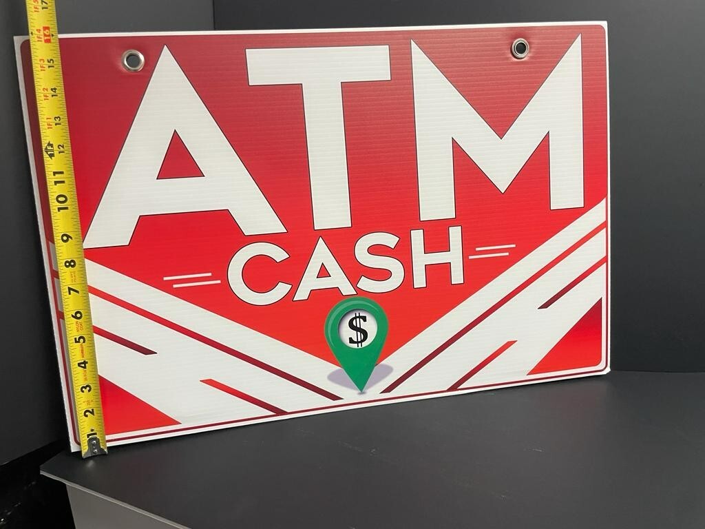Double-Sided Coroplast ATM Sign, 16×24 Inches, with Metal Grommets