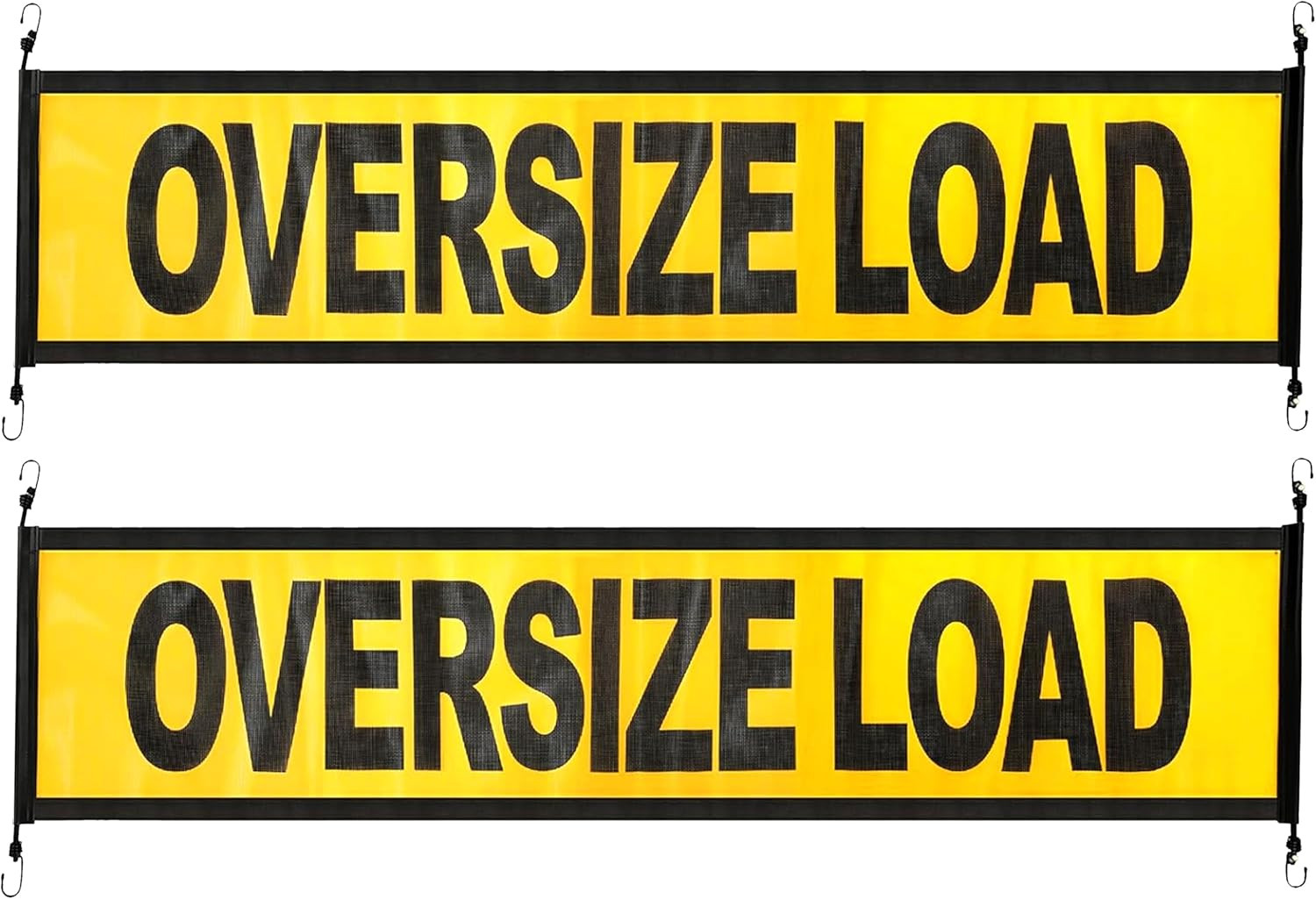Oversize Load Truck Signs, 12×60 Inch Yellow Banners, 2 Pack with Hooks