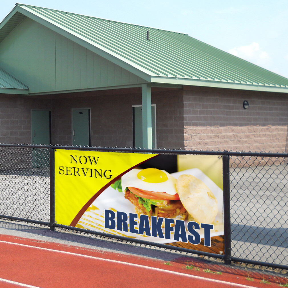 Vinyl Banner Multiple Sizes Now Serving Breakfast Advertising Printing G Outdoor