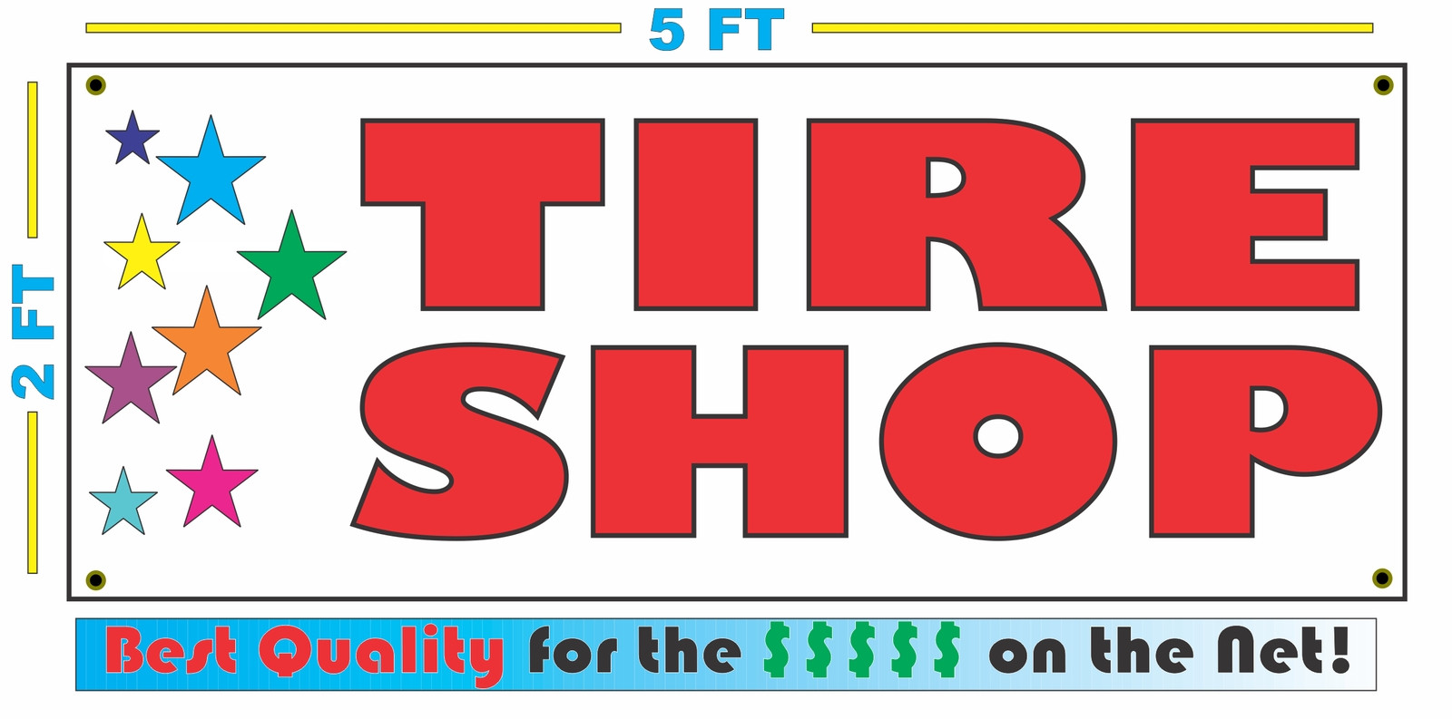 TIRE SHOP w Multi Colored Stars Banner Sign NEW 2×5