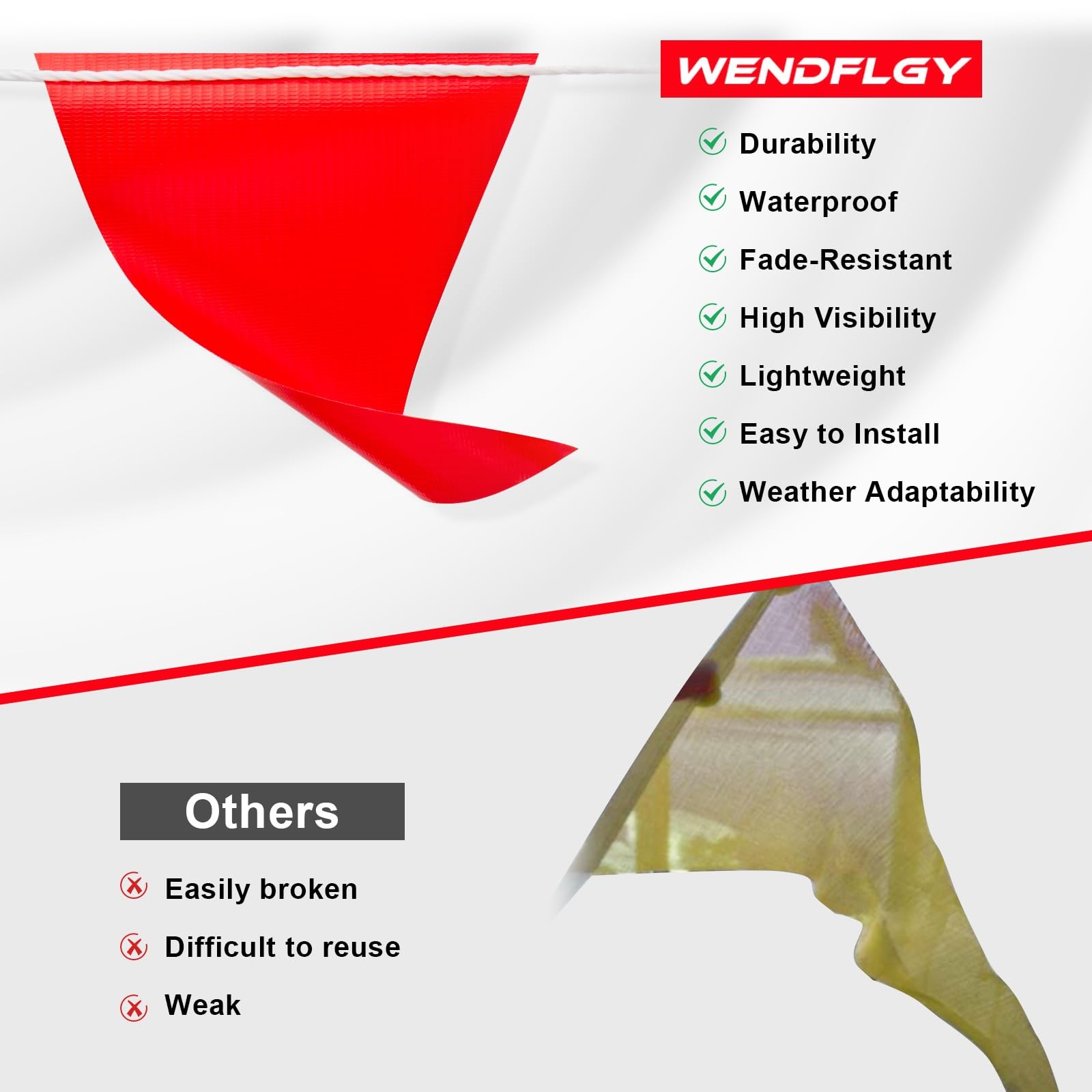 105FT Safety Warning Pennant Banner Flags – Multipurpose High Visibility Tria…
