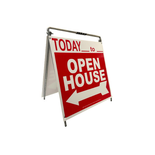 Real Estate Open House Sign Kit Metal A-Frame 5 Pack Red w/ Today Times