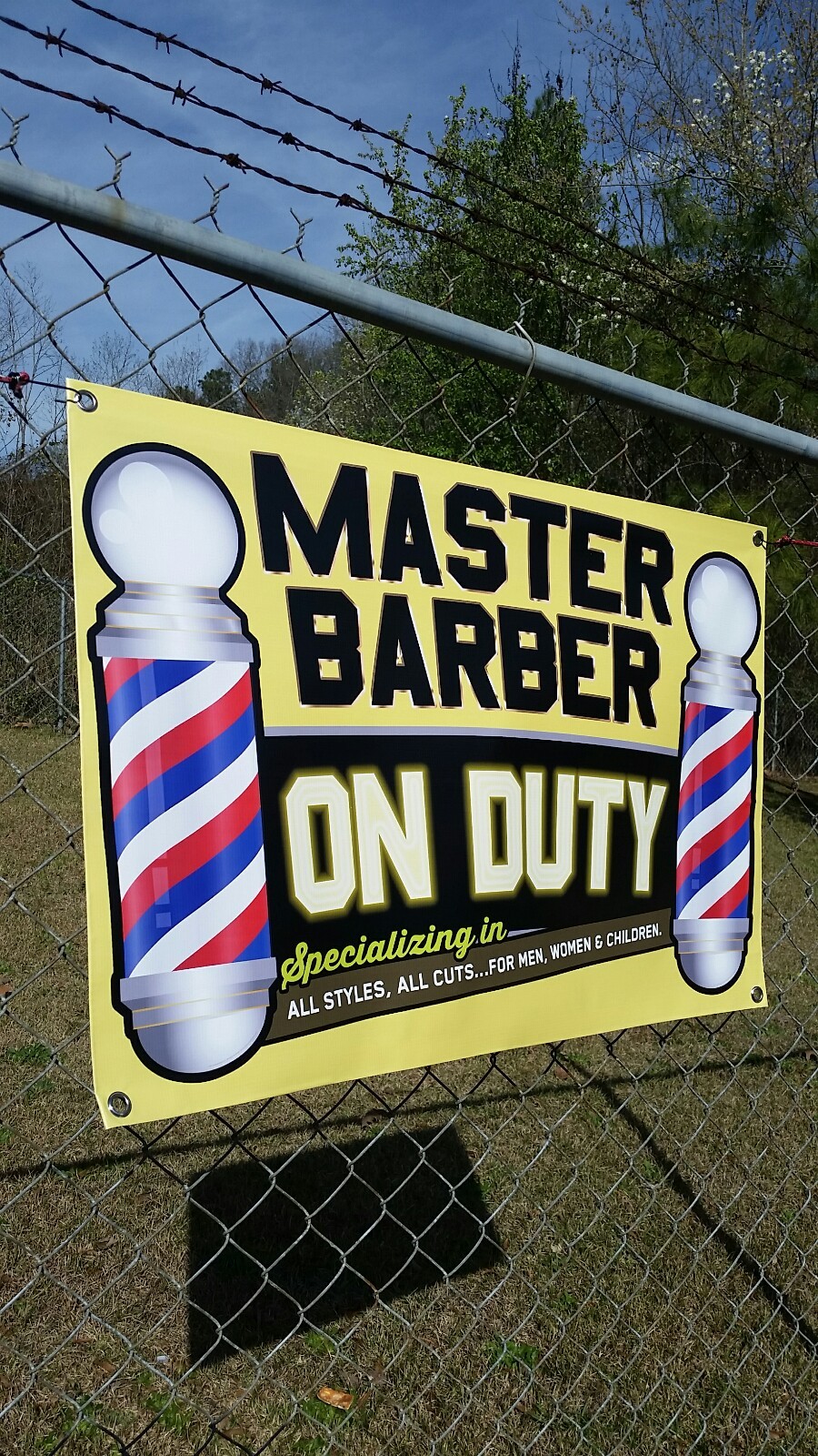 3&rsquo;x2&prime; MASTER BARBER ON DUTY Poles Open Sign Banner Barbershop Beauty Hair Salon