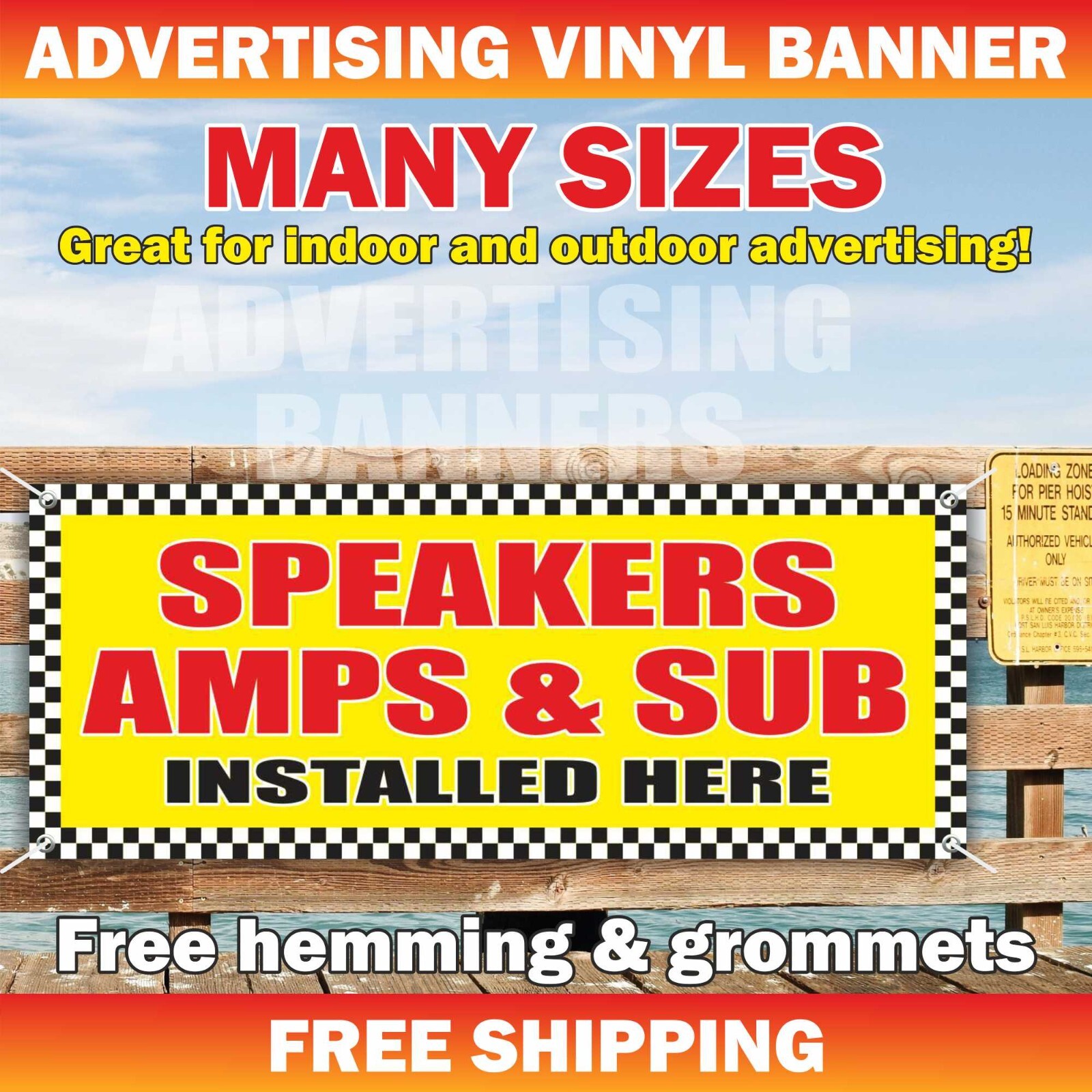 SPEAKERS AMPS SUB INSTALLED HERE Advertising Banner Vinyl Sign Car Audio Service