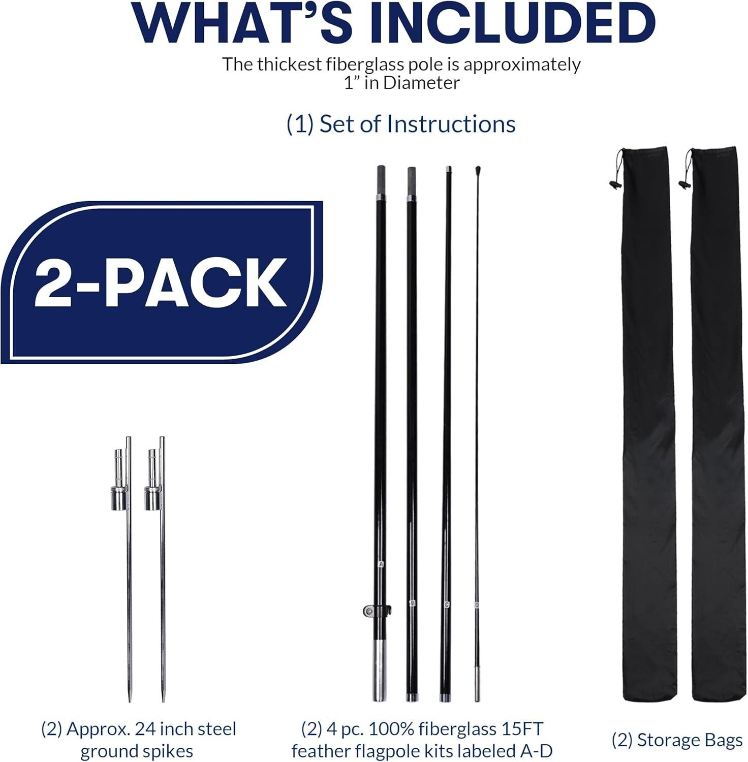 Durable 100% Fiberglass Feather Flag Pole Kit – 15ft Tall for Business Displays