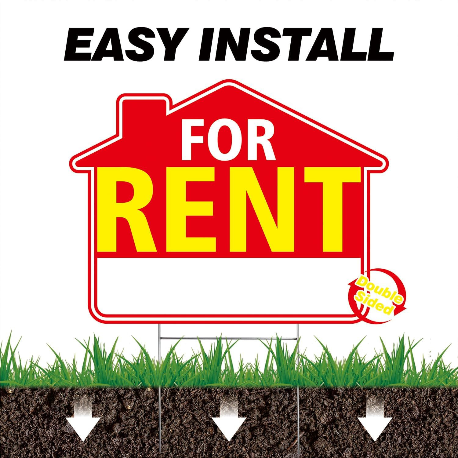 For Rent Signs with Stakes 17&Prime;X13&Prime; – Double-Sided Red White Yellow Yard Signs –