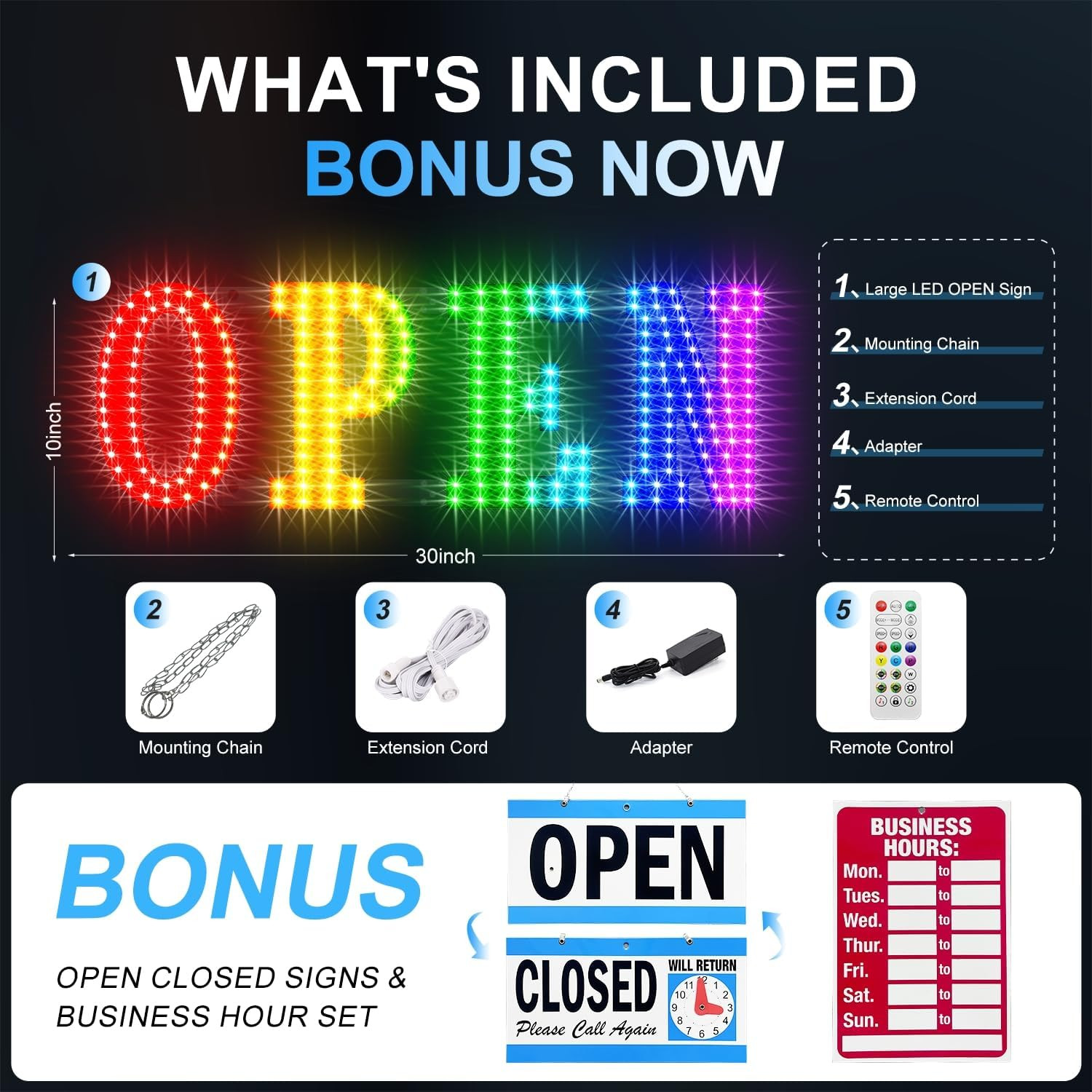 OPEN Sign for Business, 30&Prime; X 10&Prime; LED Open Sign with 16 Million Colors, APP