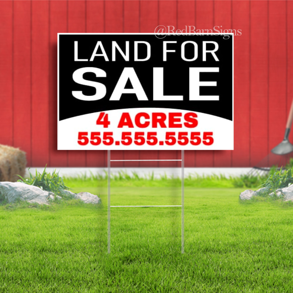 Custom Land For Sale Red Black White Yard Sign