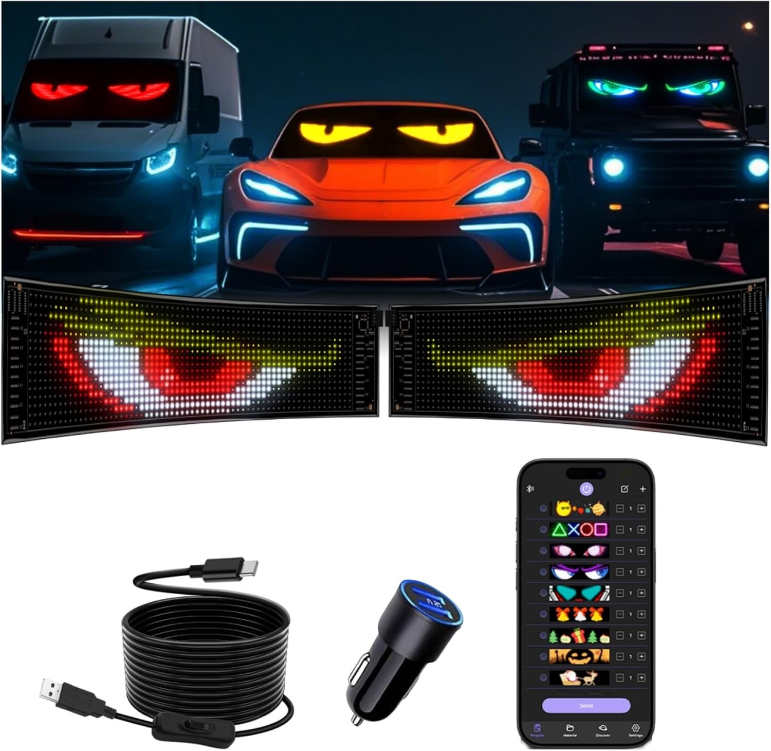 LED Devil Eyes Matrix Display 19x5in 2 Pack Car Windshield