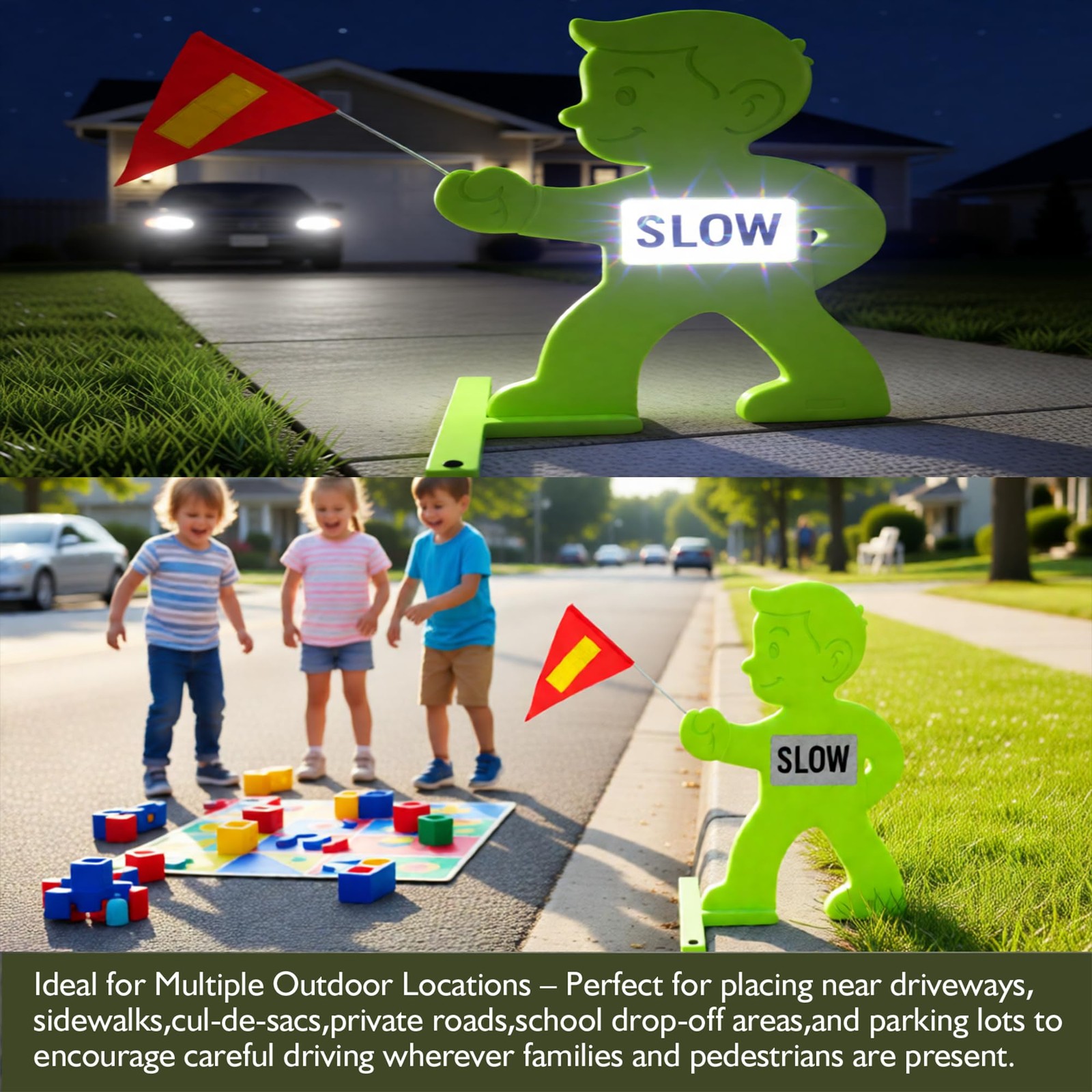 31 Inch Green Caution Kid Alert Slow Down Kids At Play Sign Reflective