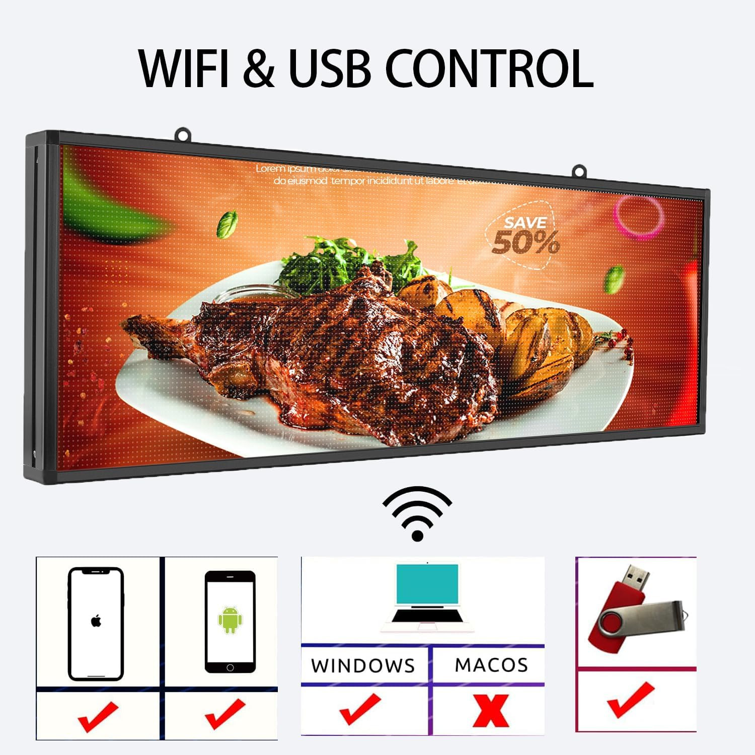 40 »x17 » Programmable LED Sign, WiFi/USB Control, Waterproof for Outdoor Use