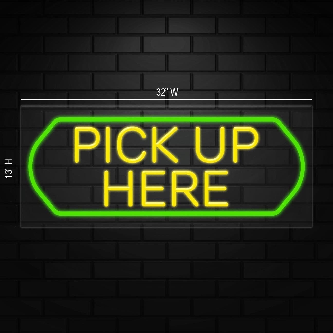 Pick-Up Here Sign for Business Displays | LED Flex Neon | 32&Prime;W x 13&Prime;H x 1&Prime;D