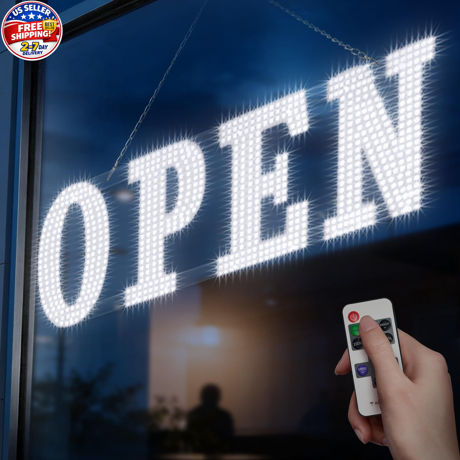 40&Prime; x 14&Prime; Large LED Open Sign with Remote Control High Bright Visibility Busines