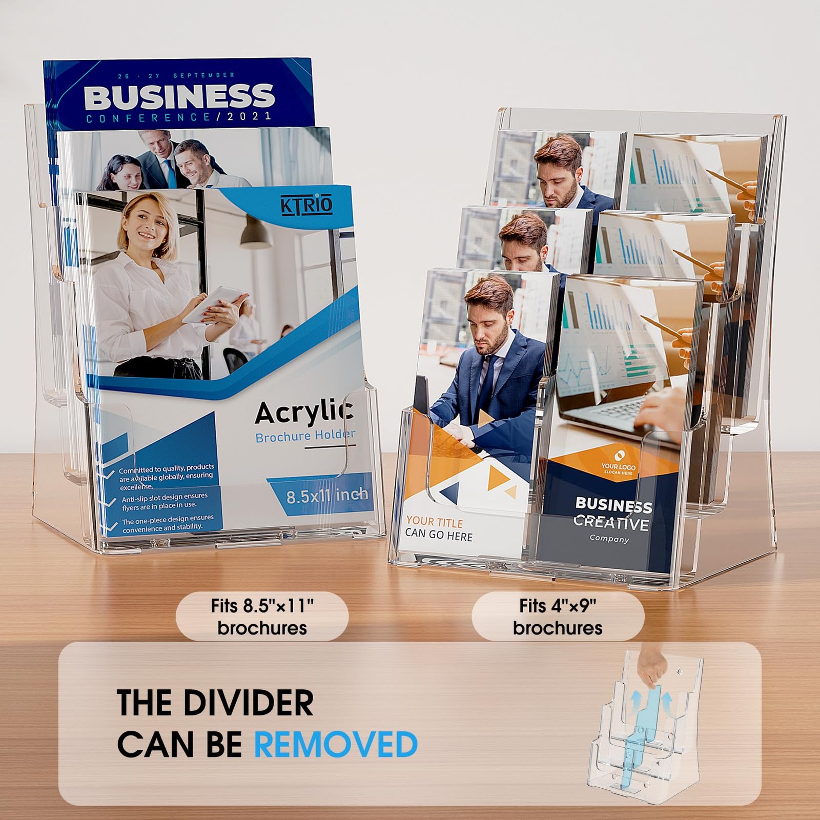 KTRIO Acrylic Brochure Holder 8.5 x 11, 3 Tier 8.5×11 inches, Clear