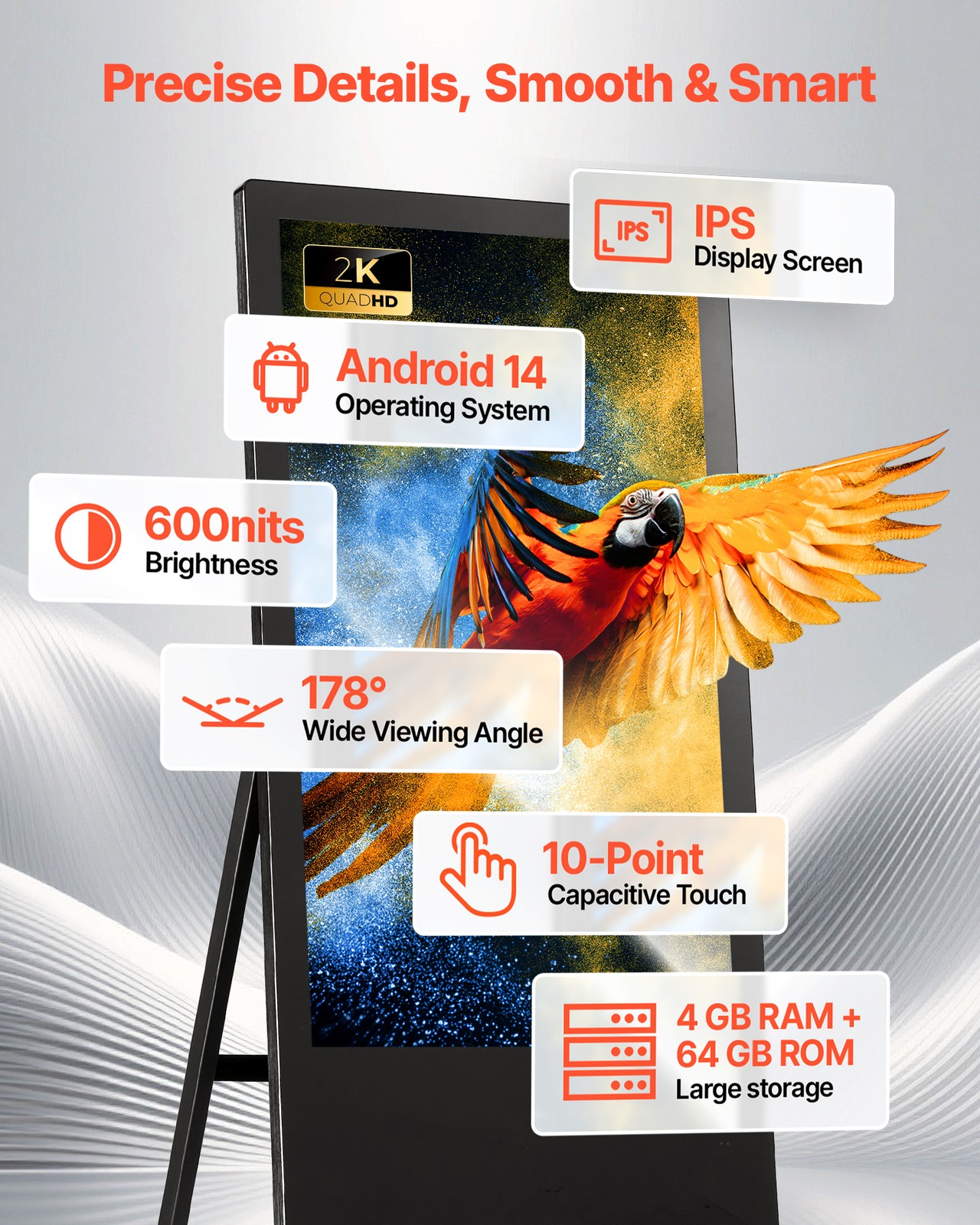 VEVOR 32 in Indoor Digital Signage Floor Standing Advertising Display Kiosk LCD