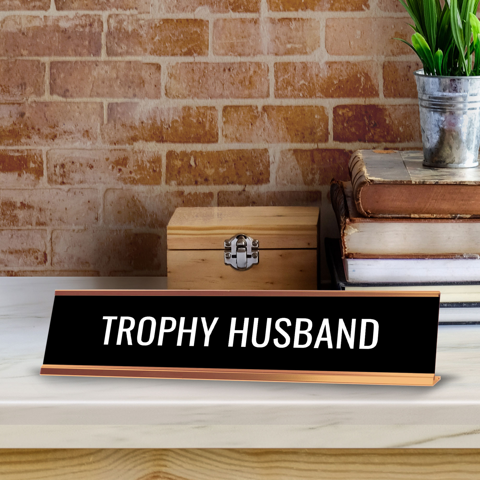 Trophy Husband 2 x 10&Prime; Desk Sign | Funny Home & Office Decor