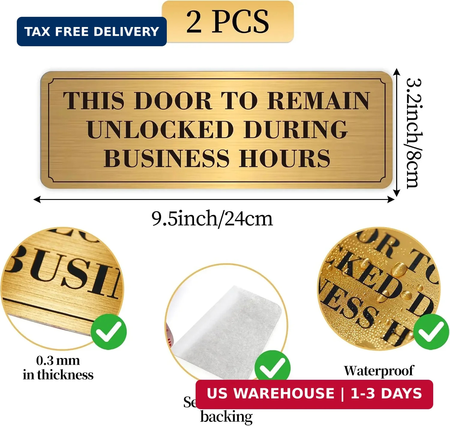 2PCS Door Must Remain Unlocked During Business Hours Sticker Sign，Self-Adhesive