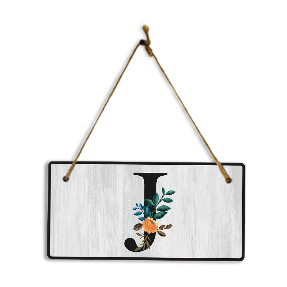J Flower Decor 5×10 Hanging Wall or Door Sign | Alphabet Letter Room Decoration