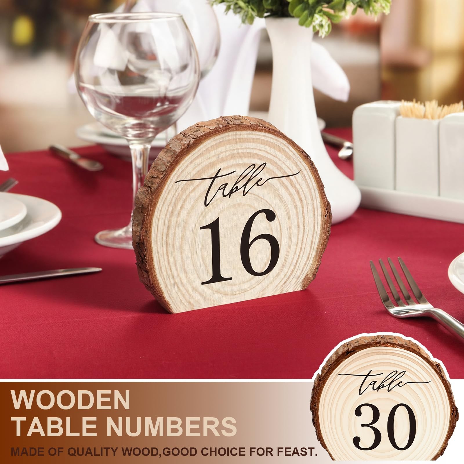 31 Pcs Wooden Wedding Table Numbers 1-30, Wooden Restaurant Table Numbers Cen…