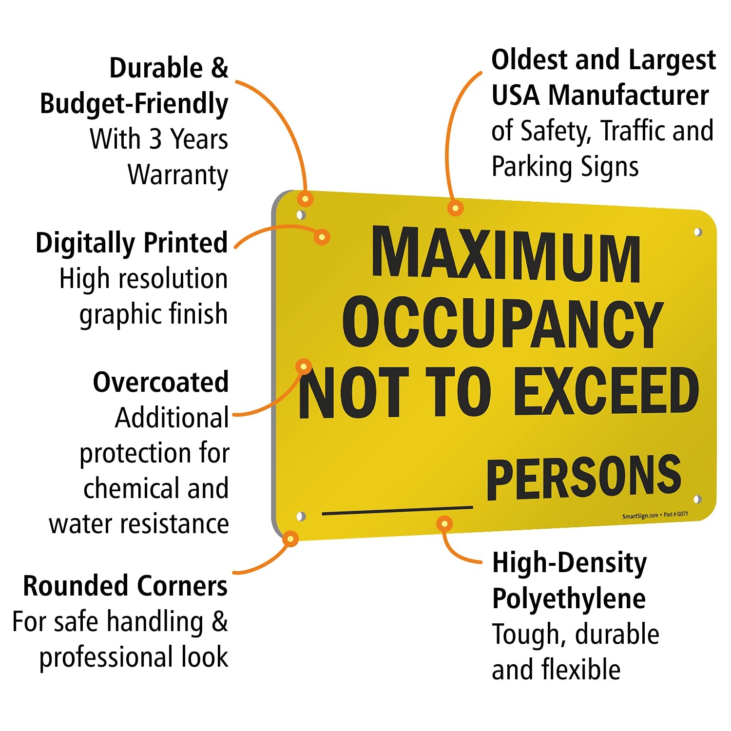 Maximum Occupancy Write-On Sign 7×10 Black Yellow HDPE Plastic Digital Print