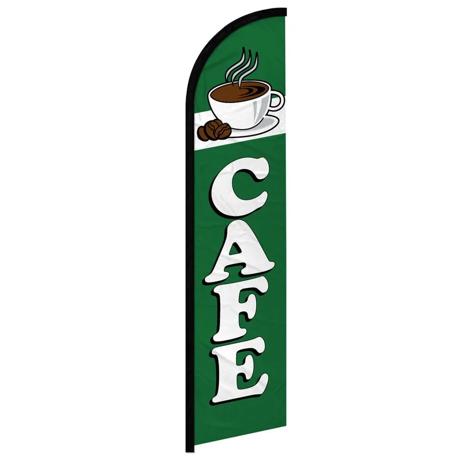 Cafe Green Windless Full Sleeve Feather Advertising Coffee Drinks Banner Flag