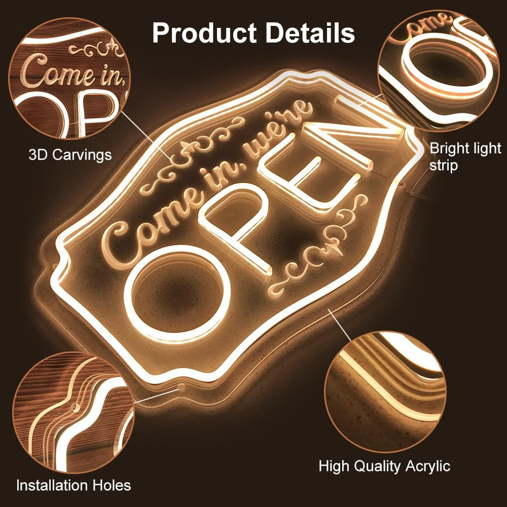 OPEN Signs for Business – Neon Sign for Business Ultra Bright LED, High Visibili