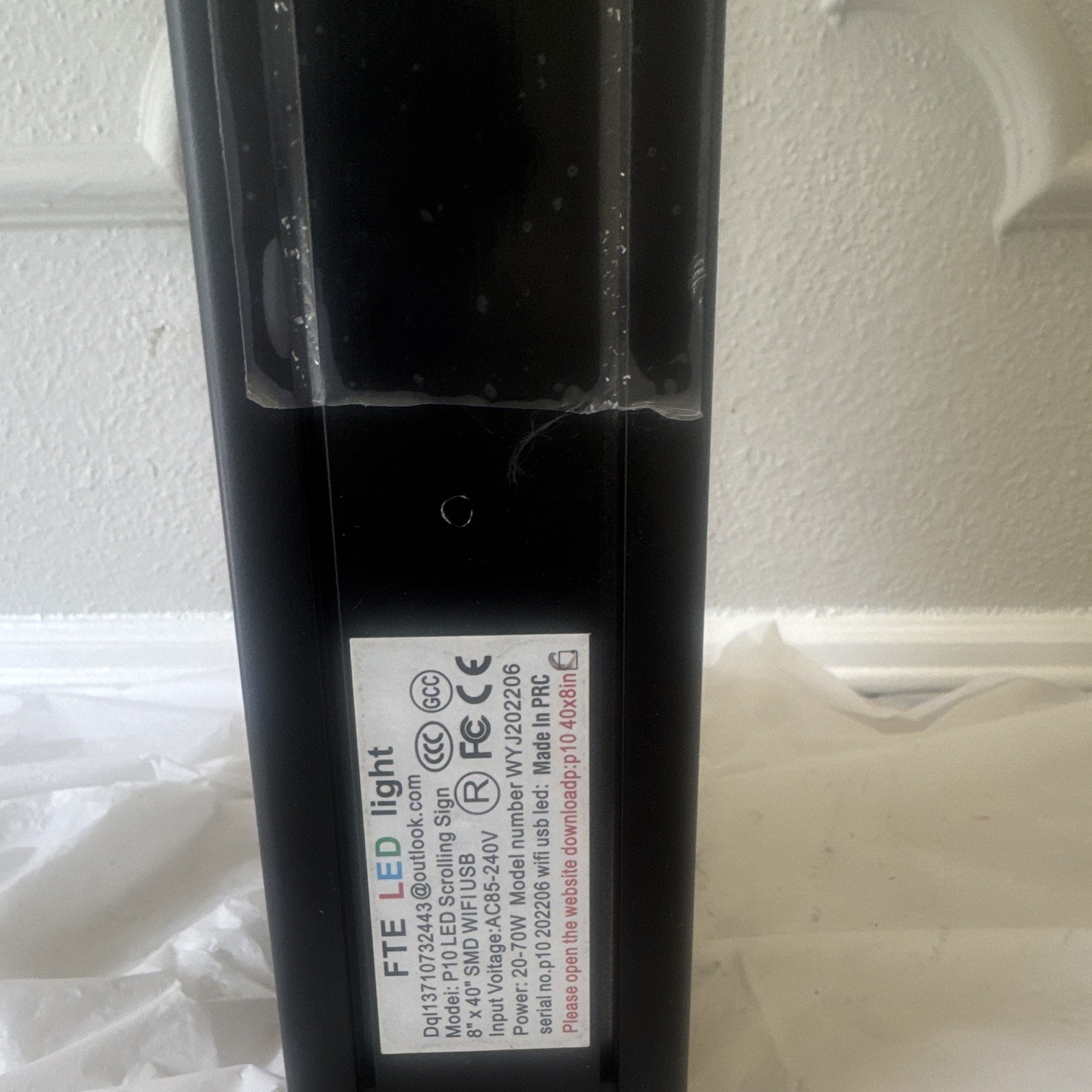 Untested LED light WYJ202206 Digital Display Scrolling Sign 8×40 Black USB LED