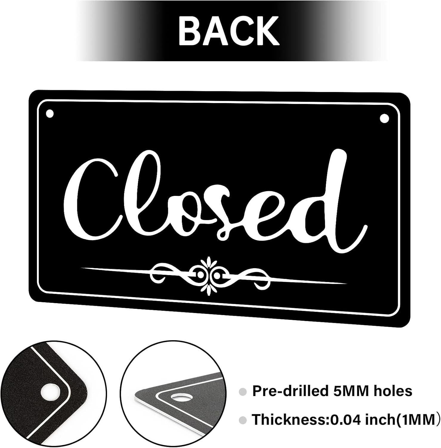 Elegant Double-Sided Open Closed Sign for Business Hours – 11×6.1 Inch Black