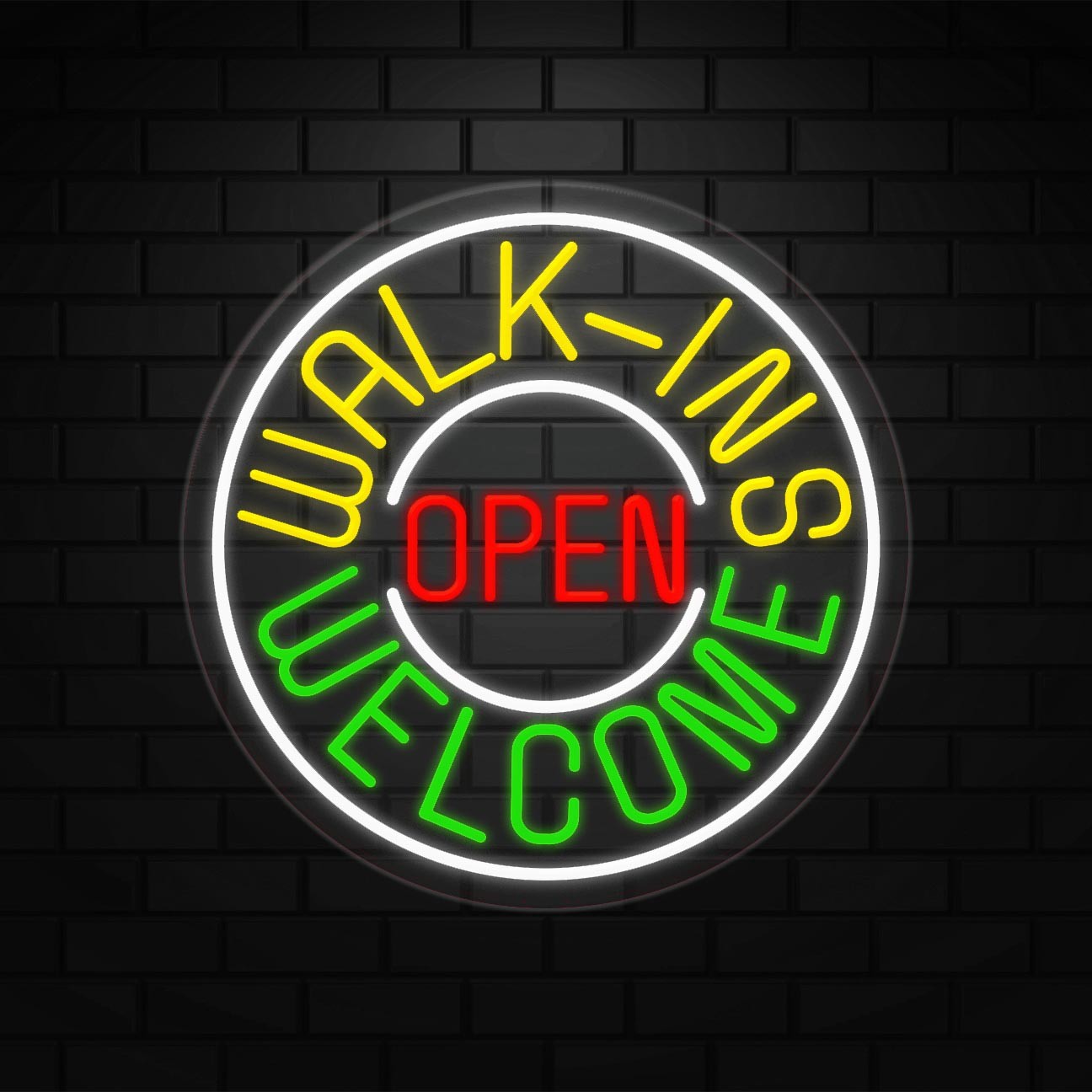 Open Walk-ins Welcome Sign for Business | LED Flex Neon | 26&Prime;W x 26&Prime;H x 1&Prime;D