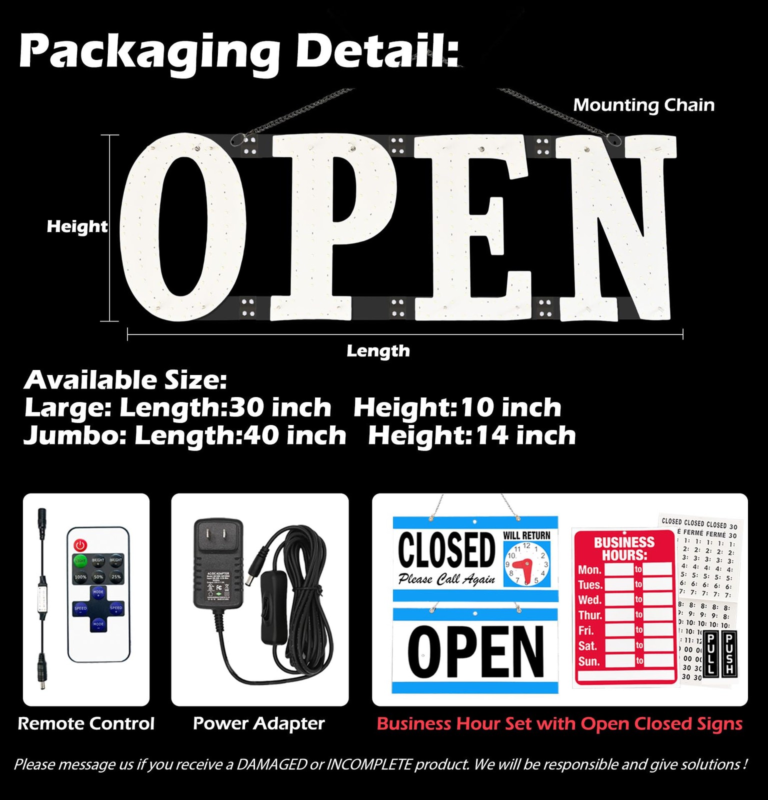 Led Open Signs for Business 40x14in Big Open Sign Led w/Remote Control Window
