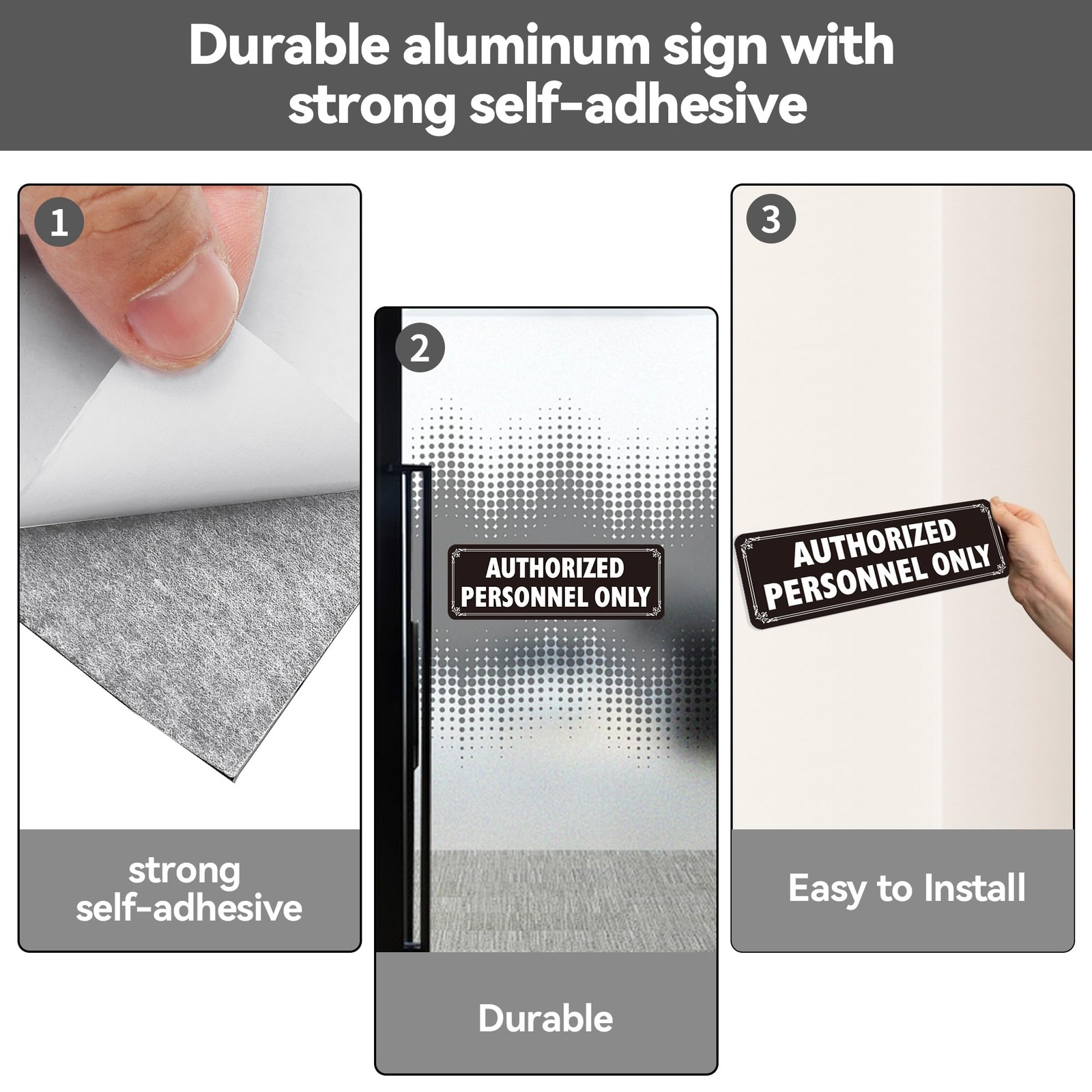 4 PCS Authorized Personnel Only Sign Heavy Duty Aluminum 9×3 Inch Black Plaque
