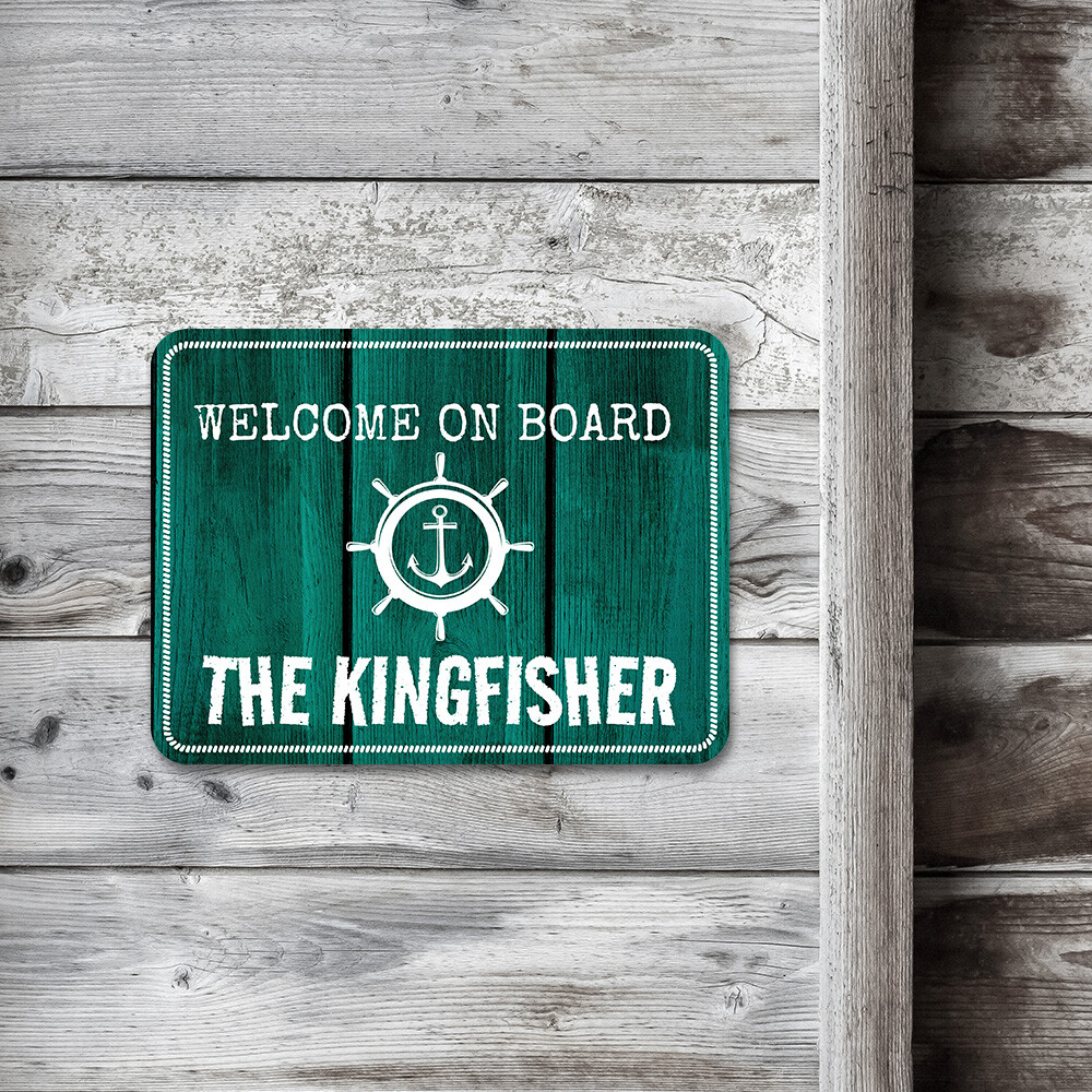 Classic Framed Plus Welcome On Board The Kingfisher Door or Wall Sign | Boats