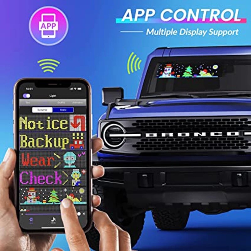 LED Sign USB Programmable Pixel Matrix Soft Message Screen App Control Car