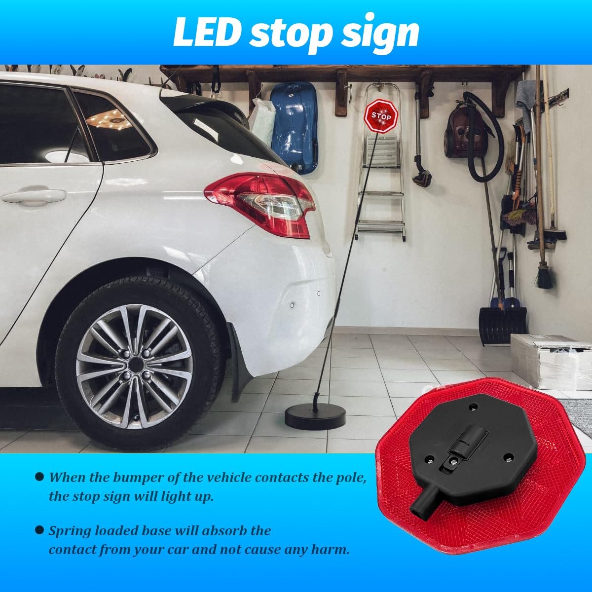 Zpana LED Car Light Parking Stop Sign, Vehicle Garage Red/White/Black