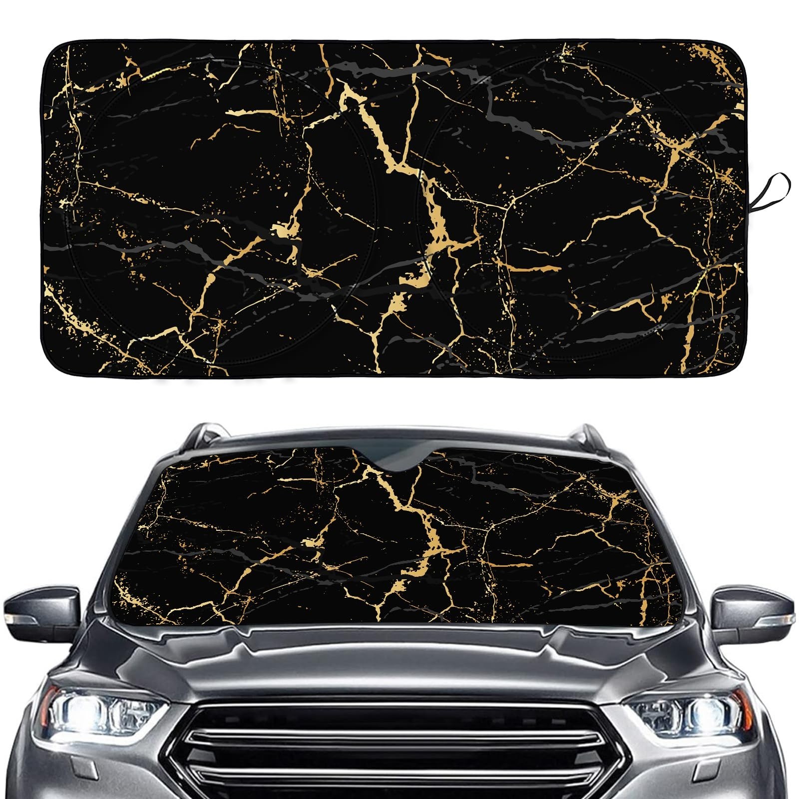 Black Gold Marble Windshield Sun Shade, Front Window Sun Shade for Car SUV Tr…