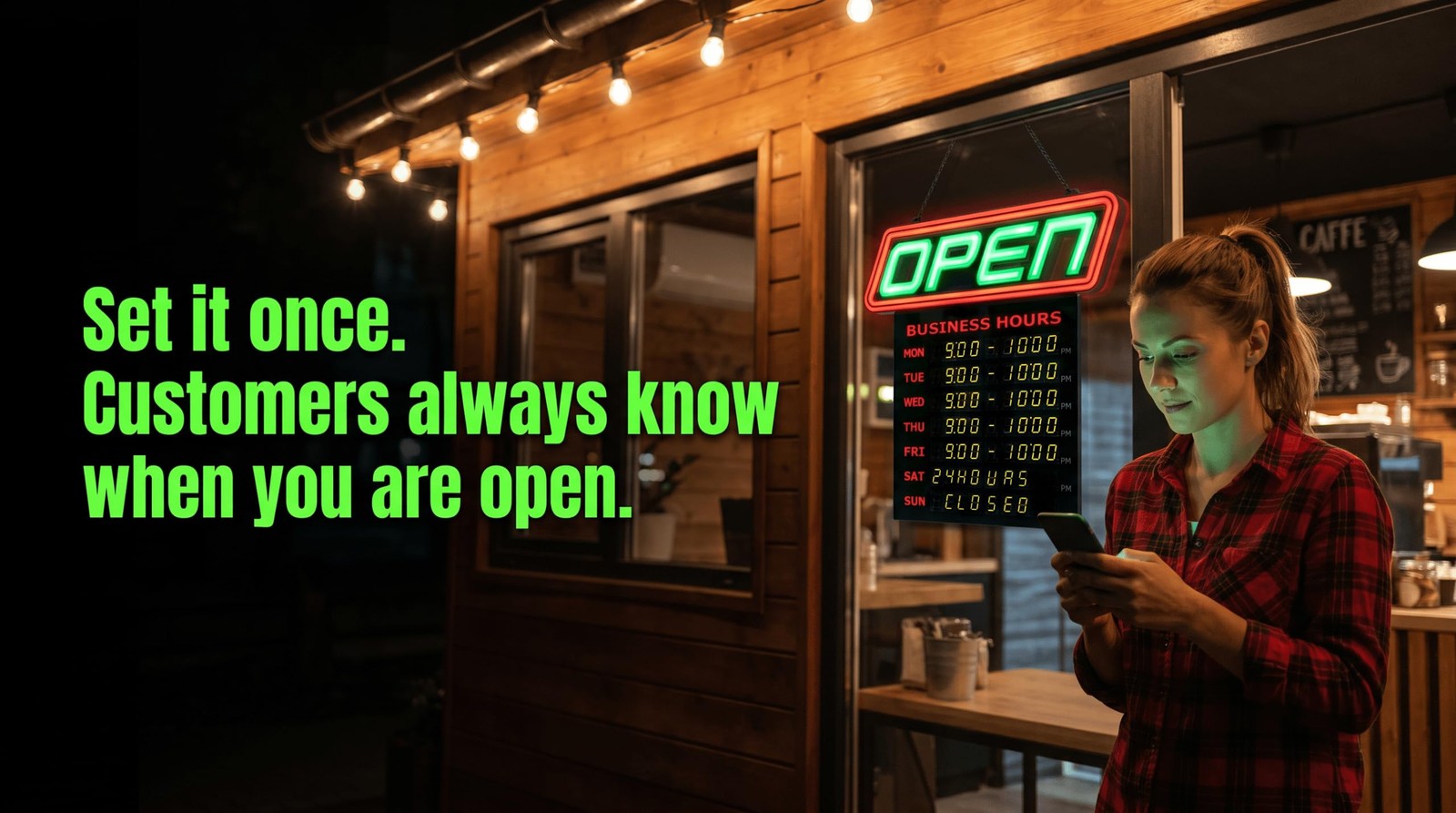 GLI Led Open Sign with Business Hours – Stand Out with 1000’s Color Combos to Ma