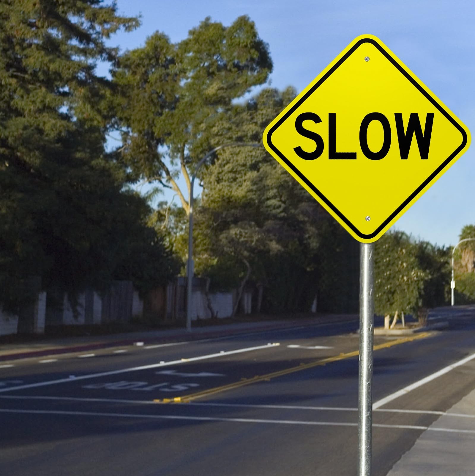 Slow Down Sign 12×12 Inch Reflective Rust Free Aluminum Street Road Board