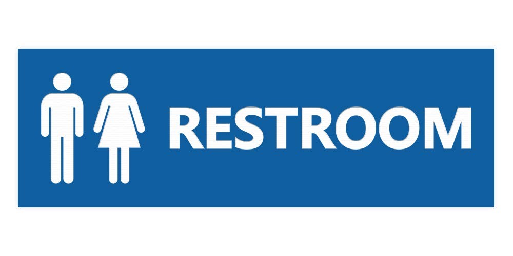Basic Unisex Restroom Sign Blue Large Wall Decor Facility Signage 1 Pack