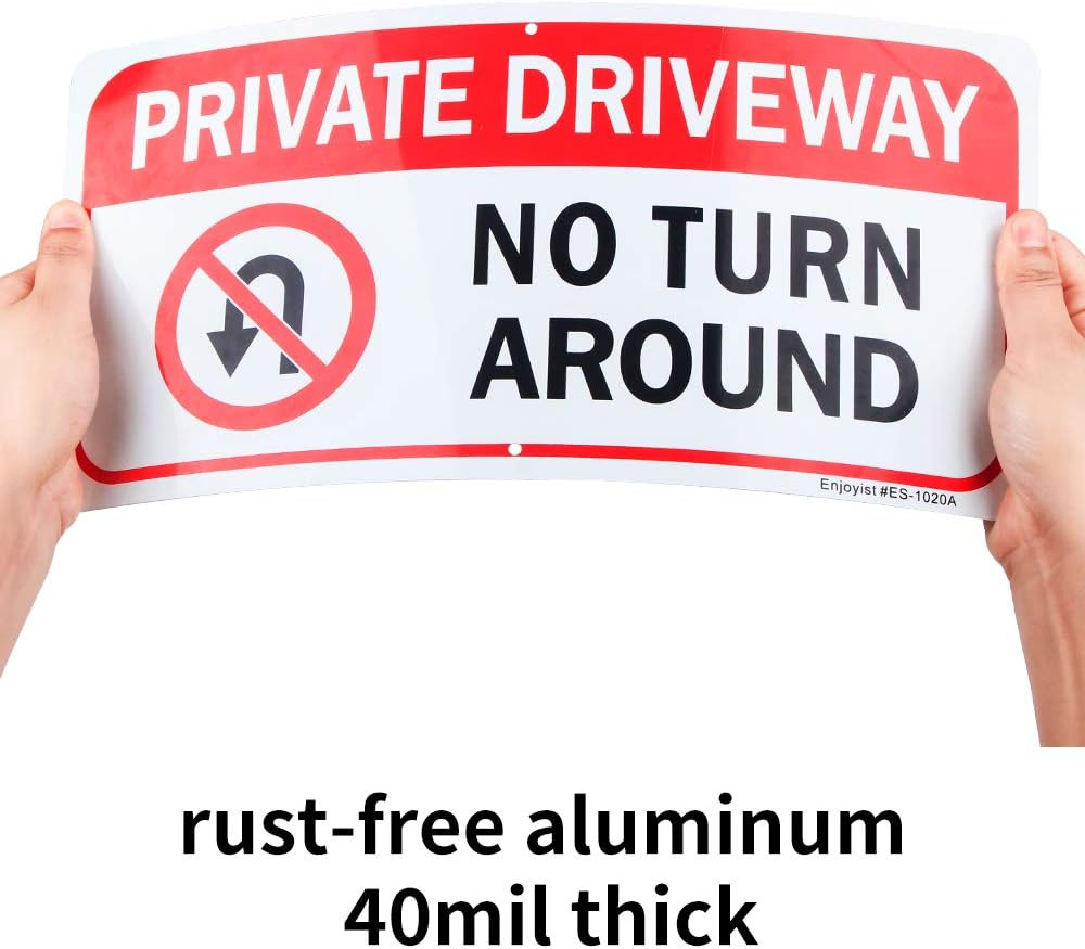 2 Pack Private Driveway, No Turn around Sign, 14&Prime;X 7&Prime; .04&Prime; Aluminum Reflective S